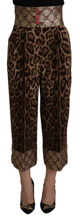Dolce & Gabbana Brown Leopard Gold Jacquard High Waist Pants -   -  Dolce & Gabbana.